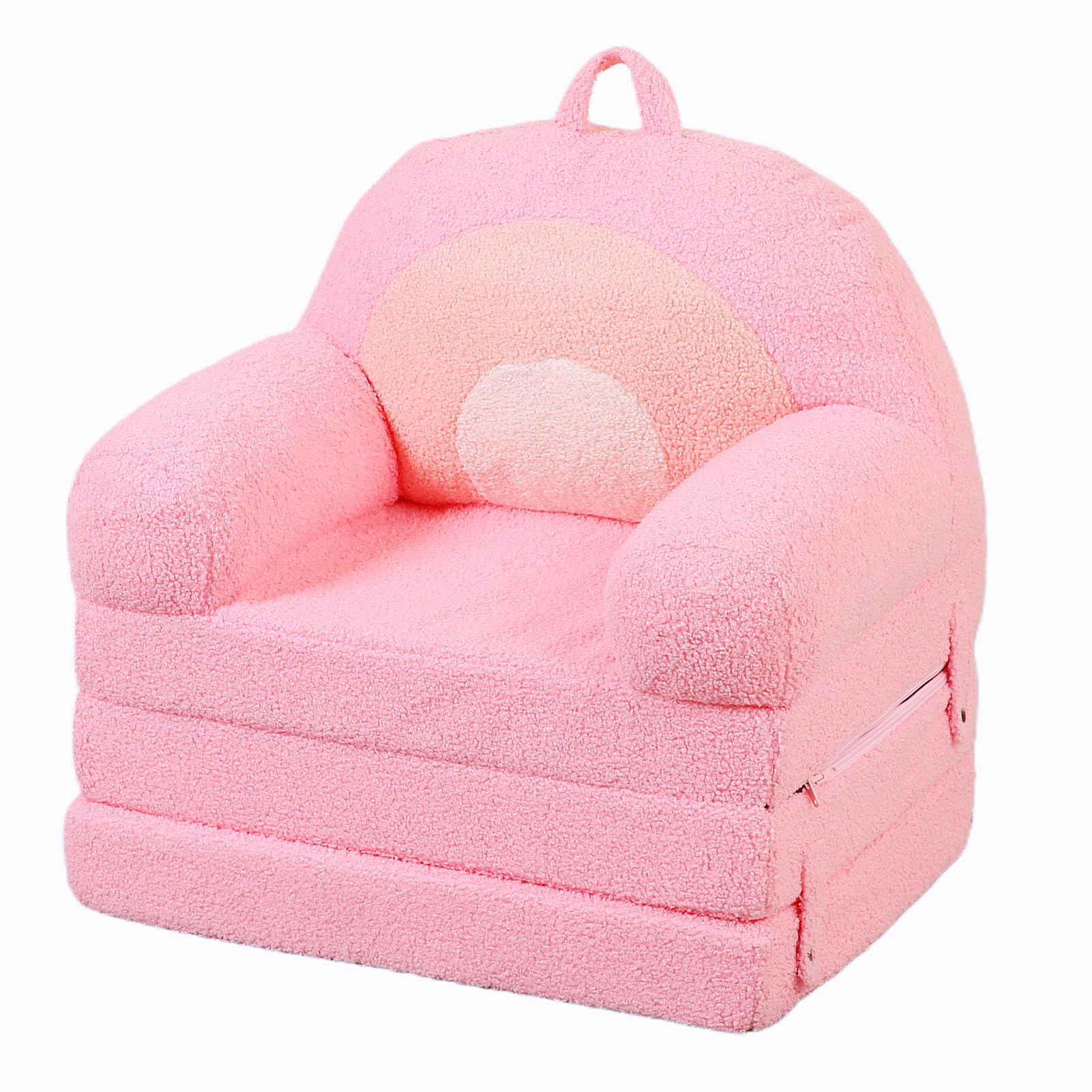 MOMCAYWEX Kids Sofa, Sherpa Couch with Tri-Layer Foam Cushions, Comfy Seating for Kids Age 18 Months and Up, Pink