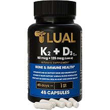 LUAL Vitamin K2 + D3 Supplement 5000 IU 125 mcg with MK-7 90 mcg Bone & Immune Health Support Supports Heart & Artery Wellness 1 Capsule Per Day 45 Capsules