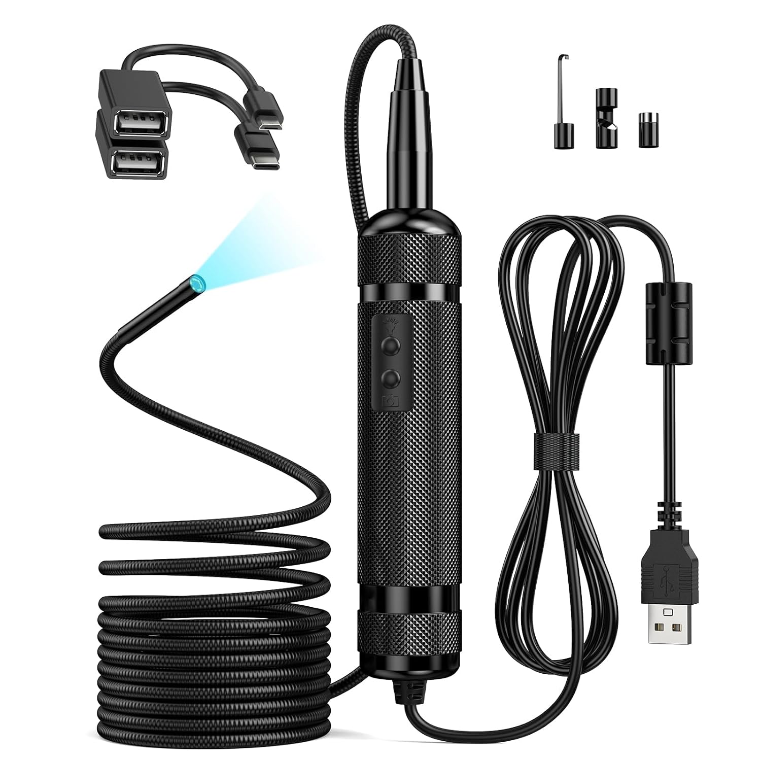 FOXWELL VS300 Car Endoscope, USB Micro-USB Type-C, 5.5mm Snake Camera, 1280 * 720P, IP67 Waterproof, 6 Brightness Adjustable LED Lights, Suitable for FOXWELL NT809BT, NT909,NT1009, Android Phone, PC