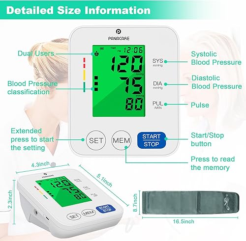 Miniatura 21 de Panacare - Máquina de presión arterial, monitor automático de presión arterial del brazo superior para uso doméstico, lectura de 2 x 99 pulgadas