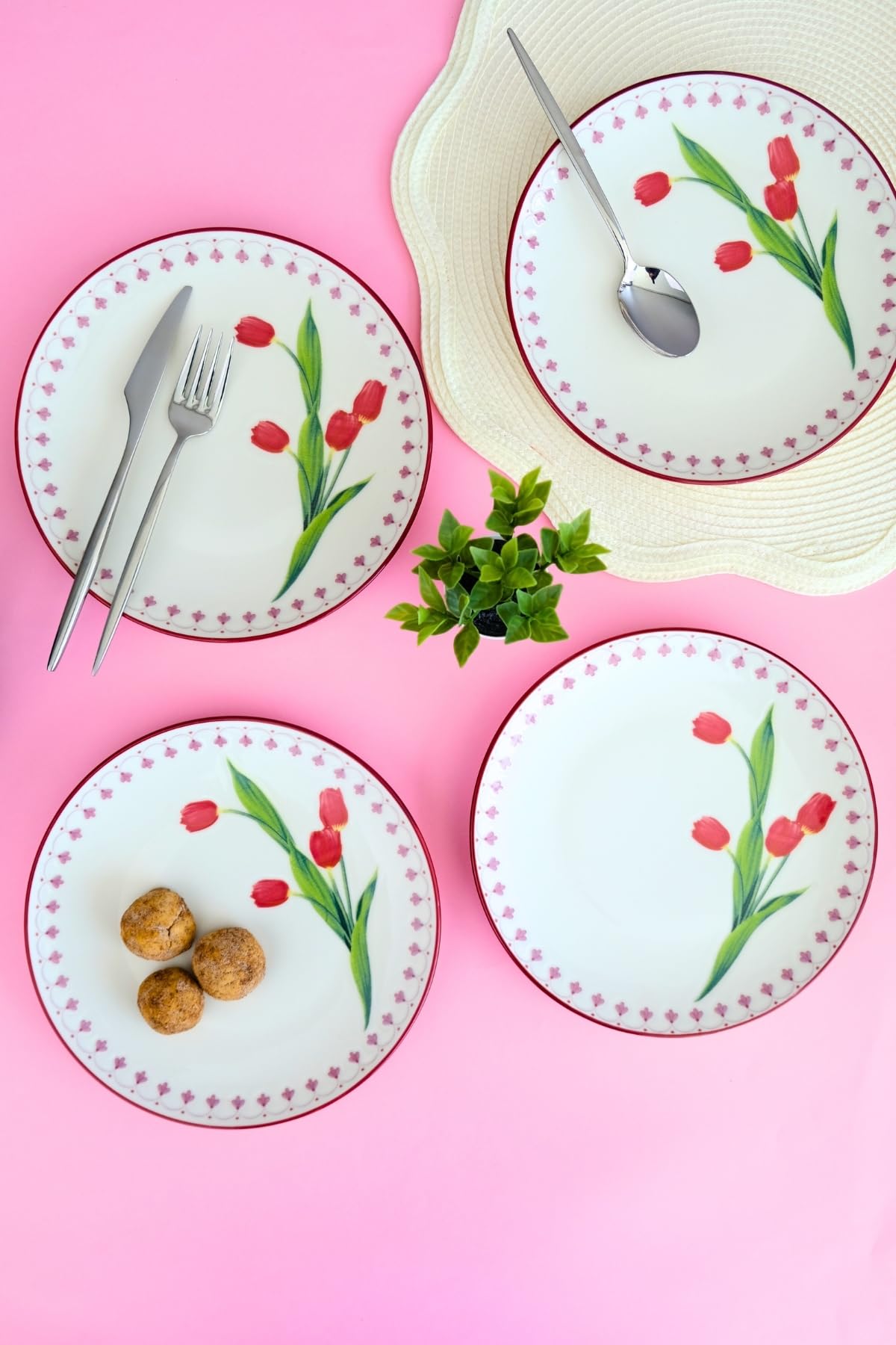 Tabakevi Tabak Evi Porselen Lale Tuval Pasta Takımı Rimli 20 Cm 4 Kişilik 4 Parça Tvl4Ptprs1160