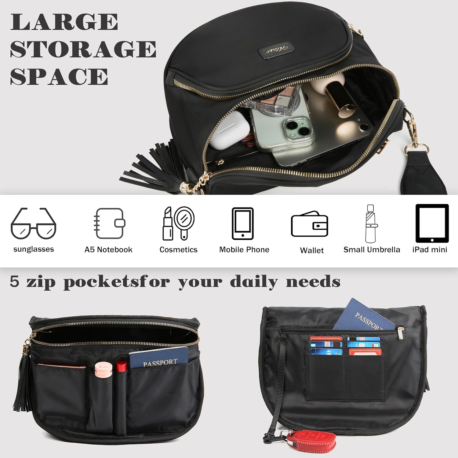 Checkered Crossbody Bag Anti Theft Spacious Bum Bags for Women Nylon Fanny Packs Lightweight Purse Wallet for Travel