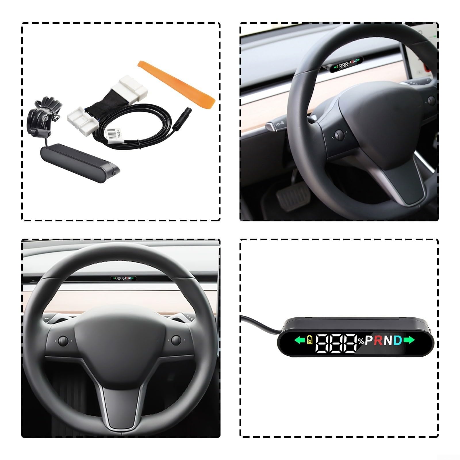 Écran HUD Head Up de voiture, compatible avec Tesla Model 3/Y, design embarqué, écran avec puissance de batterie restante, vitesse du véhicule, position de vitesse, clignotant, 12 V