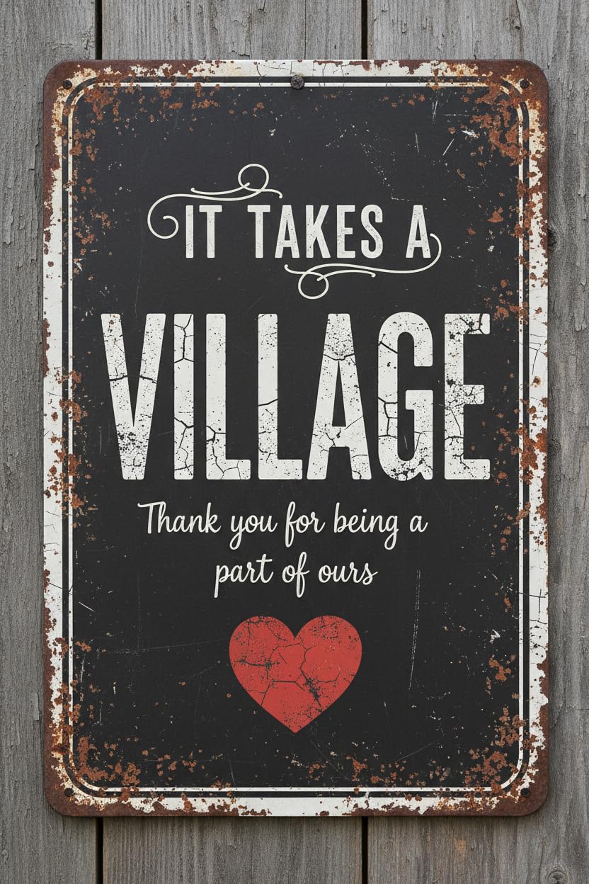 It Takes A Village Motivational Wood Plaque Desk Sign, Black