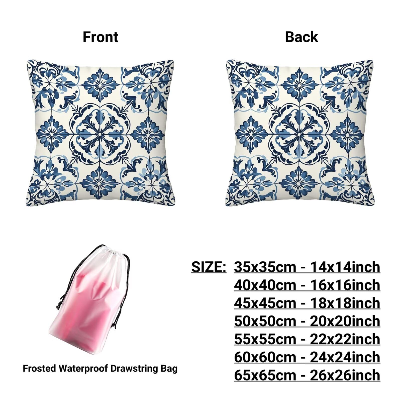 Juego de 4 Funda de Cojín Exterior Impermeable, 55x55 cm Fundas Cojínes Azules de Lino, Exterior Impermeable Lino Cojín Boho Decorativo, Fundas de Almohada para Patio Balcón Jardín Sofá Oficina I-69