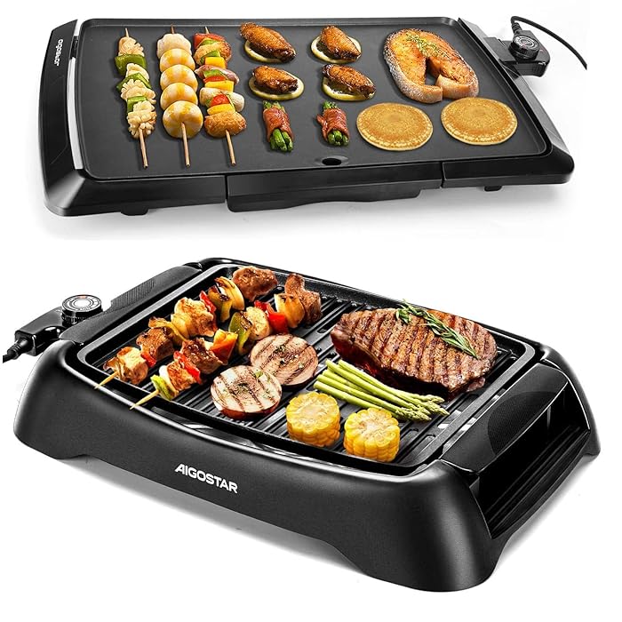 Buy Aigostar Smokeless Indoor Grill and Pancake Griddle, Electric Grill