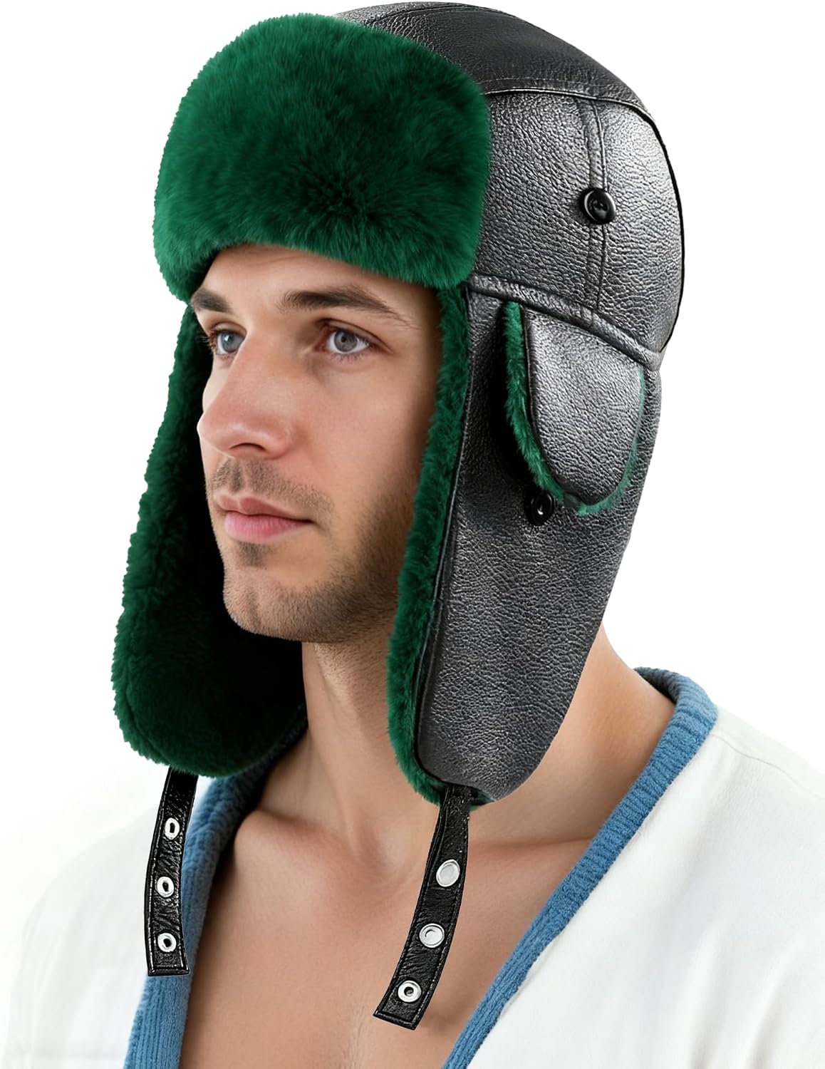 Green Trapper Hat for Men, Green Winter Hat with Ear Flaps for Halloween Christmas Costume