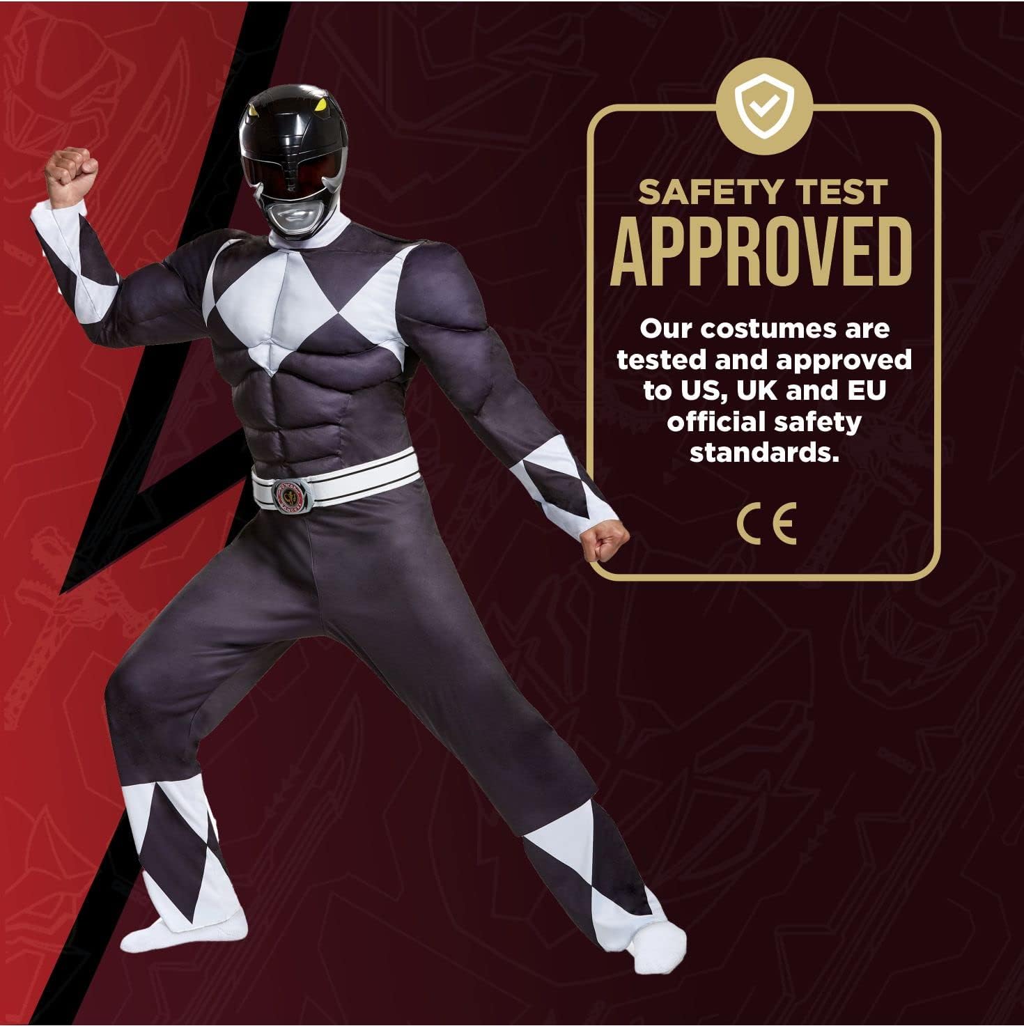 Disguise Men's Black Ranger Classic Muscle Adult Costume