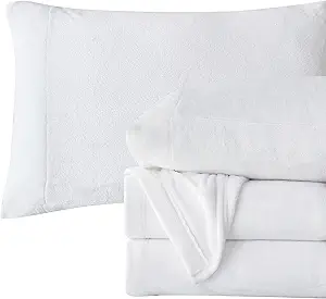 Elegant Comfort Luxuriously Soft 4-Piece Velvet Plush Flannel Sheet Set - Premium Quality - Cozy Warm, Anti-Static, Non Pilling Fuzzy Velvet Flannel Fleece Deep Pocket Sheet Set - Twin XL, White