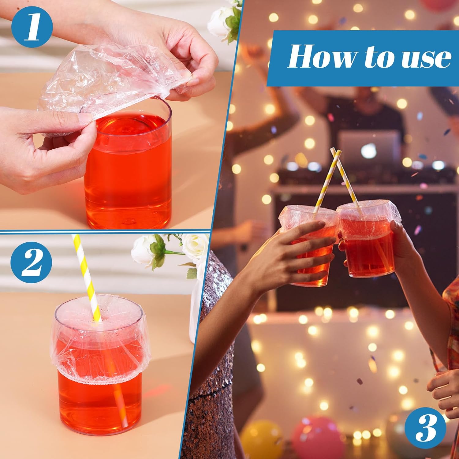 80Pcs Disposable Drink Covers Bulk Scrunchie Plastic Covers, Safety Wine Glass Cover Fit Most Cup Sizes Drink Protector for Wine Beverage Bar Club Banquet Party Supplies