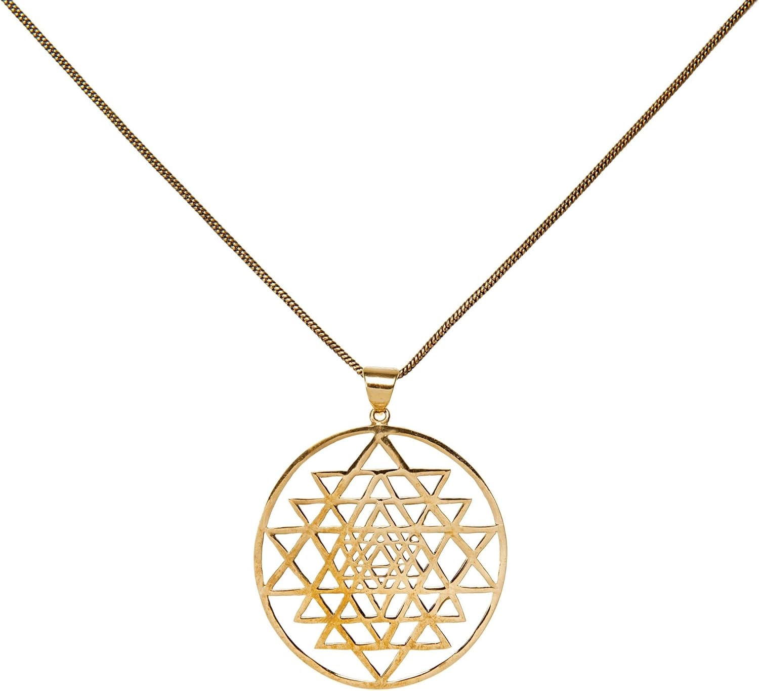 81stgeneration Women's Gold Tone Brass Round Sri Yantra Cosmic Geometry Pendant Necklace, 20.5"