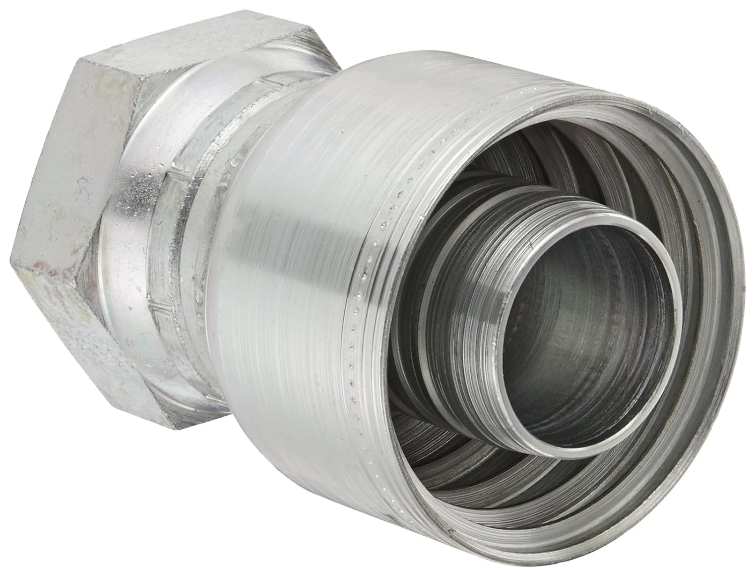 Aeroquip 1AA24FJ24 Carbon Steel Global TTC (Thru the Cover) Crimp Hose Fitting Female JIC Swivel, Straight, 1-1/2 Hose ID, 1-7/8 - 12 Thread