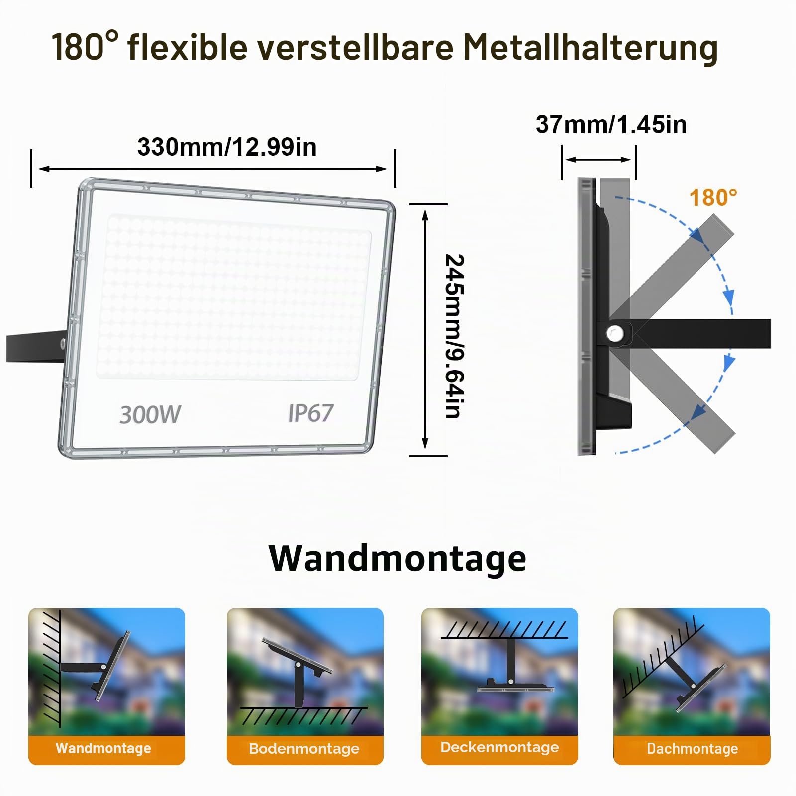 LED Strahler Außen 300W - 30000LM 6500K LED Fluter Außen Scheinwerfer Kaltweiß 2 Stücke IP67 Aussenstrahler Wasserdicht für Garten/Hof/Außenbereich