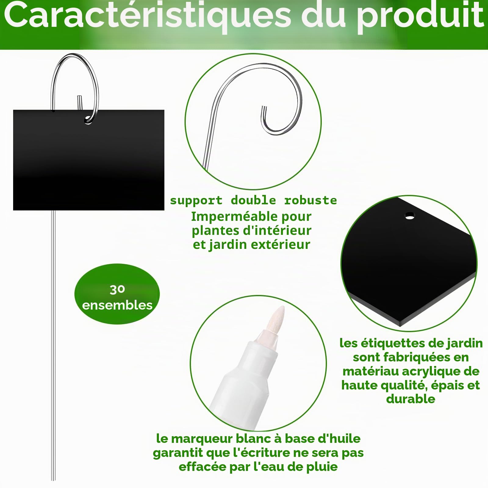 Lot de 30 étiquettes rectangulaires pour plantes - Avec stylo - Marqueurs de plantes pour le jardin en plein air - Étiquettes pour plantes en pot - Graines et fleurs