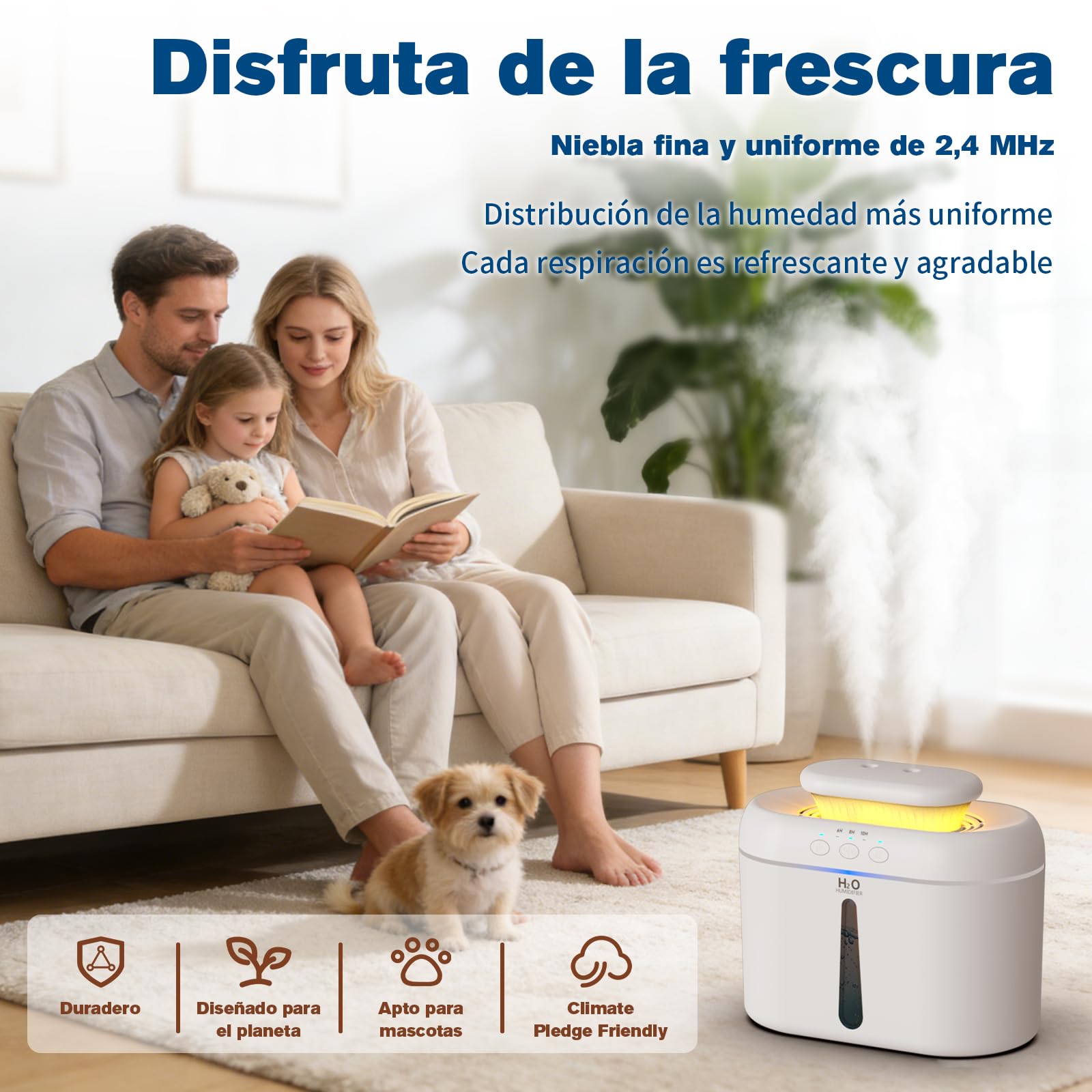 Humidificador, 2L Humidificador de Aire,20 dB Silencio Humificador de vapor frío para habitaciones de bebes,plantas y oficinas con temporizador de apagado automático y función de luz nocturna (Blanco)
