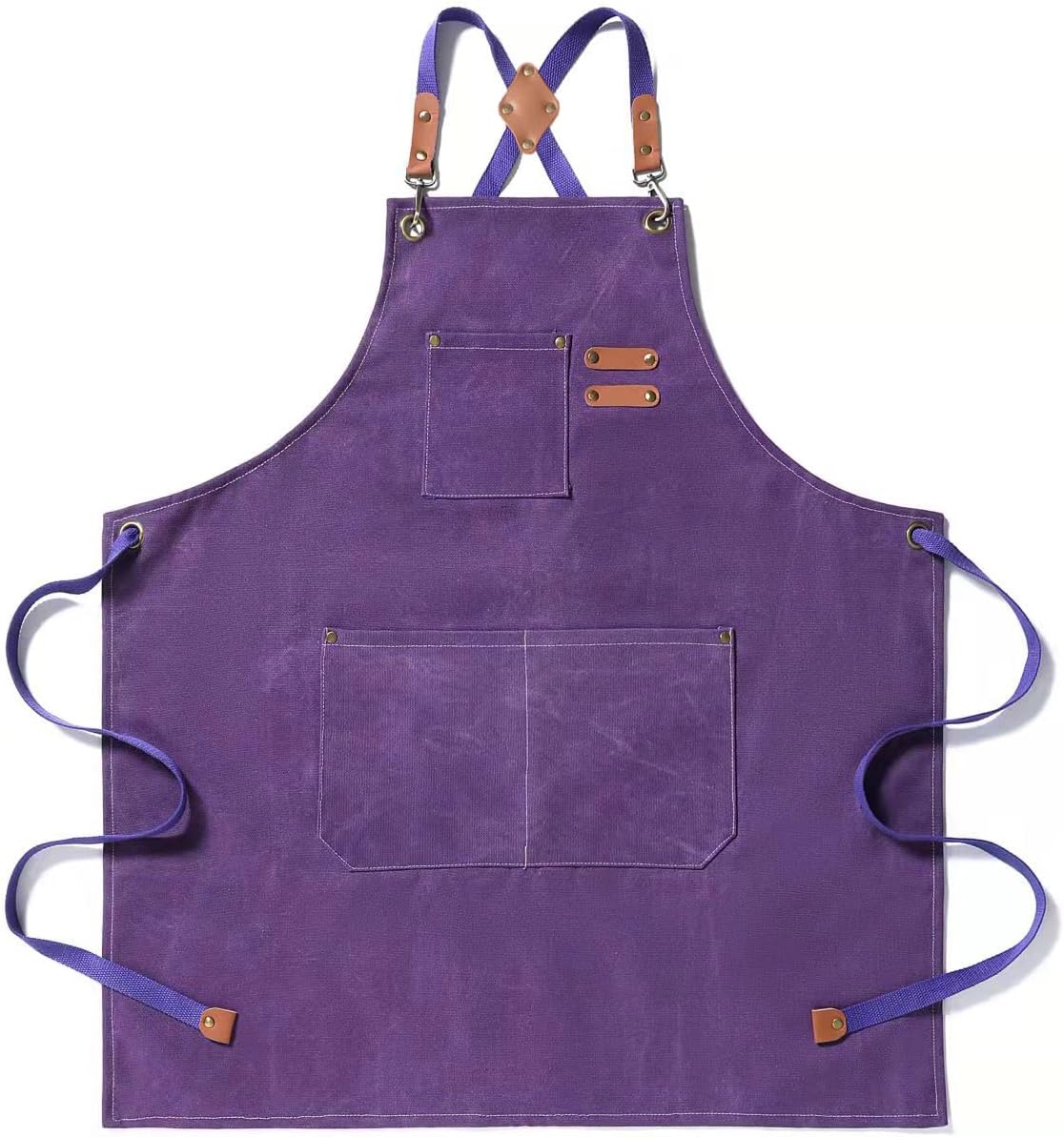 Tosewever Canvas Cross Back Chef Cotton Aprons for Men Women with Large Pockets, Purple, Medium