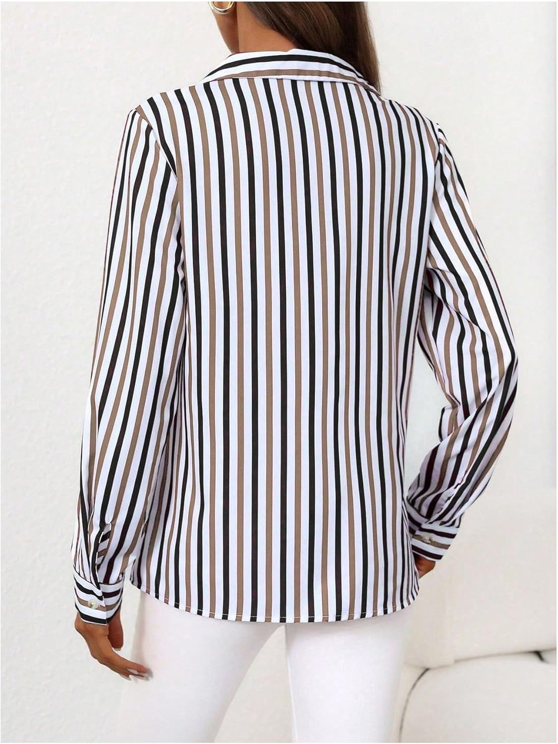SweatyRocks Women's Striped Button Down Tops Long Sleeve Blouse Casual Collared Office Work Shirt