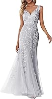 Ever-Pretty Sequin Mermaid Prom Dress: Double V-Neck Sleeveless Formal Evening Gown 07886