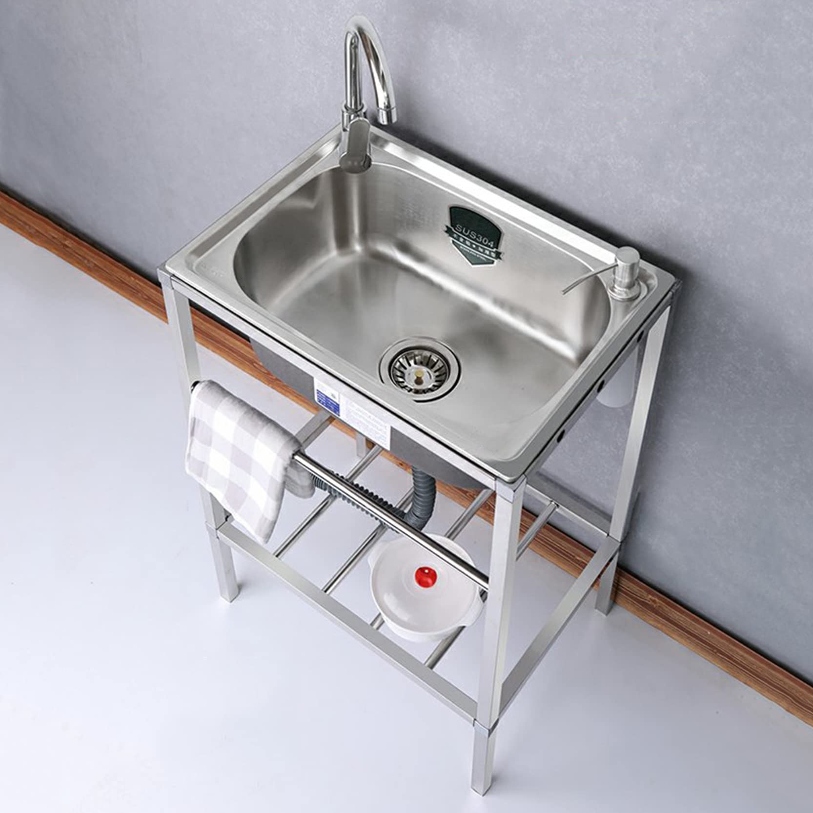 Évier utilitaire anti-éclaboussures avec kit de drainage complet et cuve autonome en inox