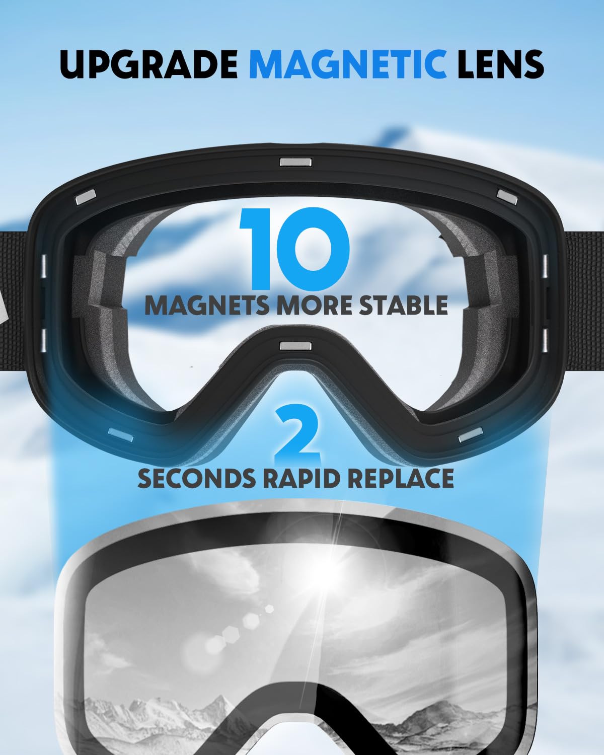 Snowalva Exklusive Ersatz-Skibrille Version 2, 8 Farben zur Auswahl der Gläser mit unterschiedlicher Lichtdurchlässigkeit