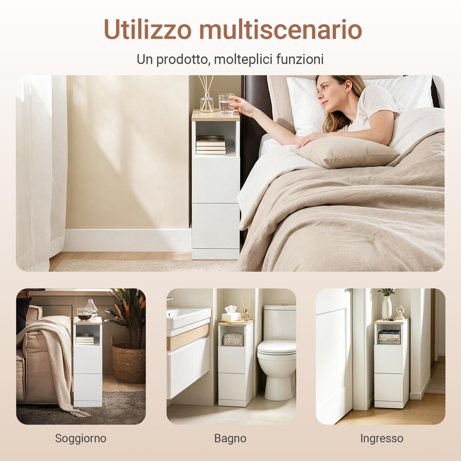 SoBuy comodino camera da letto stretto 20 cm, 2 cassetti tavolino da letto & tavolino salotto, salvaspazio per spazi stretti, ideale per inquilini e letto a molle, bianco, 20x35x60 cm, FBT149-WN