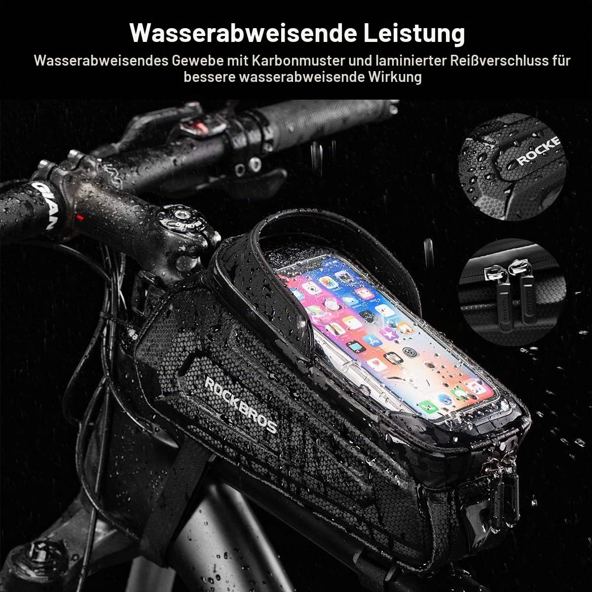 ROCKBROS Fahrrad Rahmentasche Lenkertasche Wasserabweisend Handytasche für Smartphone bis zu 6.8 Zoll mit TPU Sensitivem Touchscreen für Montainbikes, Rennrad, Ebikes
