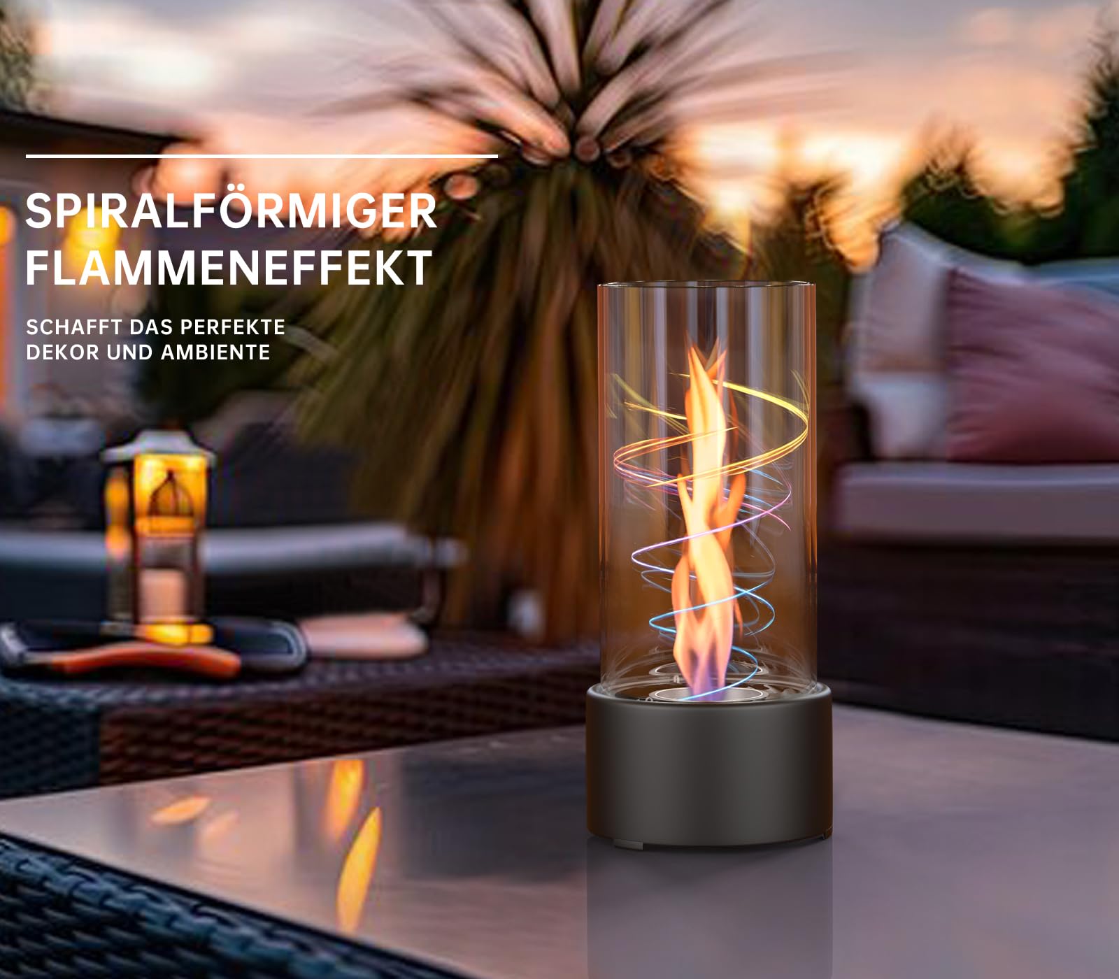 Tischkamin Indoor windlichter Wendelflamme Windlicht Edelstahl Windlichtsäule Outdoor Round Tischfeuer für Garten, Terrasse, Balkon, Wohnzimmer, Schlafzimmer für Tolles Ambiente-Feuer