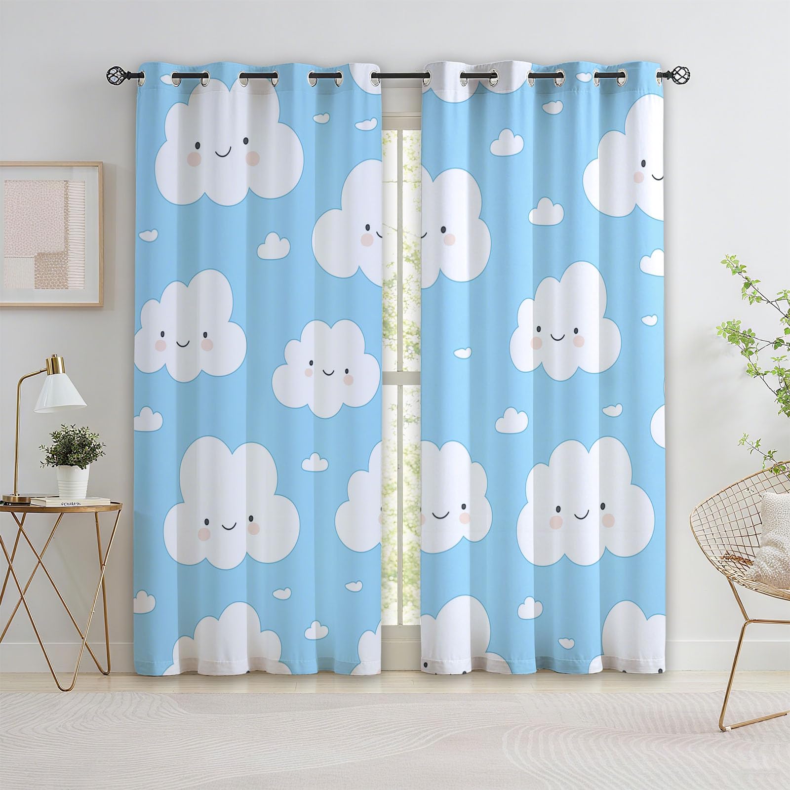 Blackout Curtains For Bedroom - Super Soft 3D Printing Cartoon Clouds Bedroom Eyelet Curtains 46” W x 72” L Drop Noise Reduce Panels For Nursery For Home Decoration, 2 Pcs