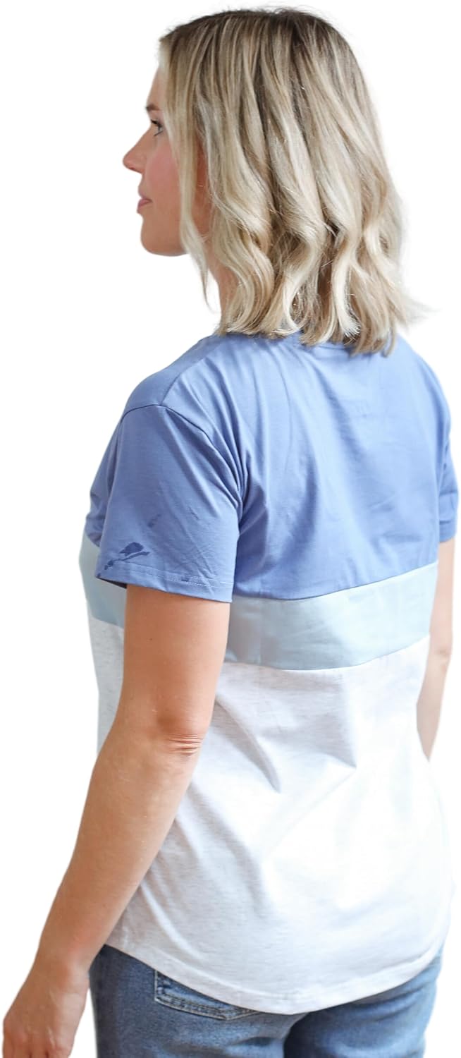 Movemama Nursing T-Shirt with Invisible Zipper, Soft and Comfortable Colorblock Breastfeeding Top