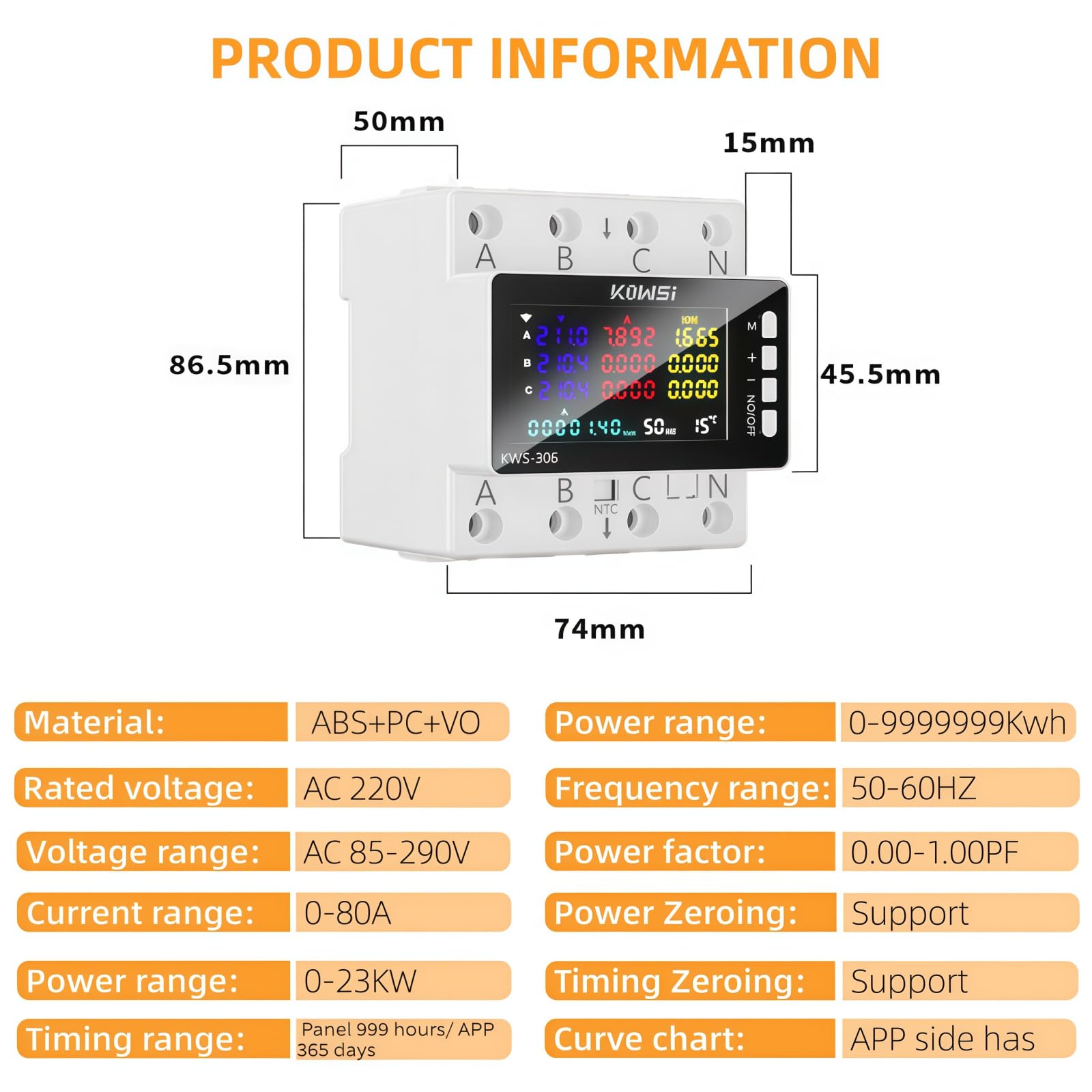 Contatore elettrico trifase a 4 fili, contatore intelligente Tuya Wi-Fi 9 in 1 con display LCD, contatore trifase digitale su guida DIN, contatore trifase calibrato