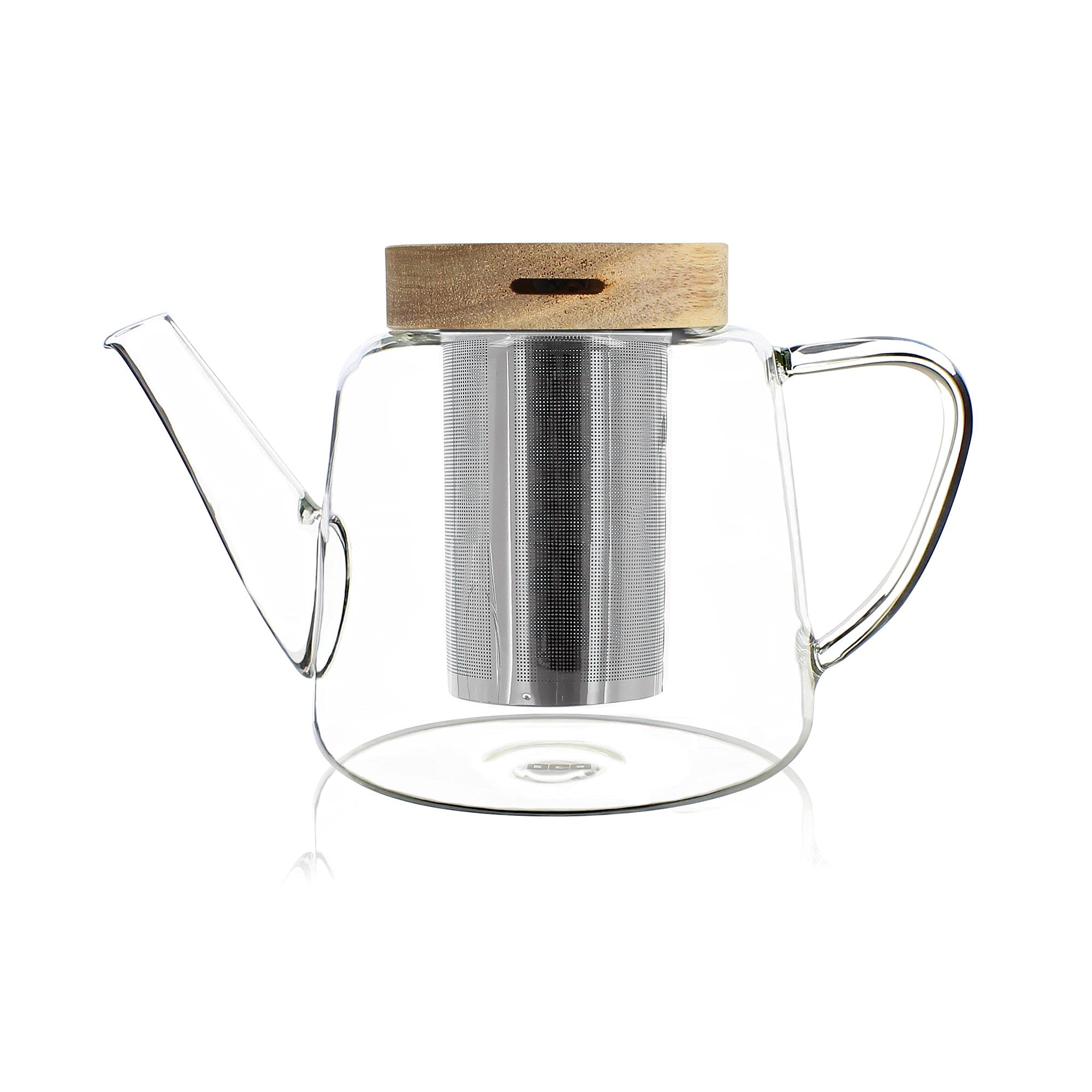 OGO LIVING Théière en verre borosilicate 680ml - Idéal pour le thé et la tisane - Couvercle en bois d'acacia