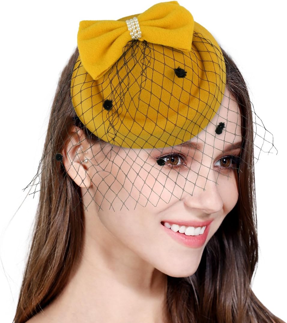 Fascinator Mesh Veil Fascinators for Women Pillbox Hat for Wedding Party Derby Royal Banquet