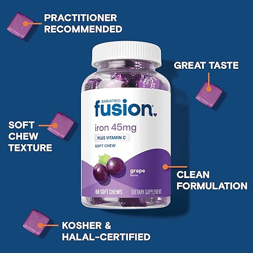 Vista 11 de Bariatric Fusion Suplemento de hierro para la anemia de las mujeres, hierro masticable con vitamina C, masticable suave con sabor a sandía, fumarato