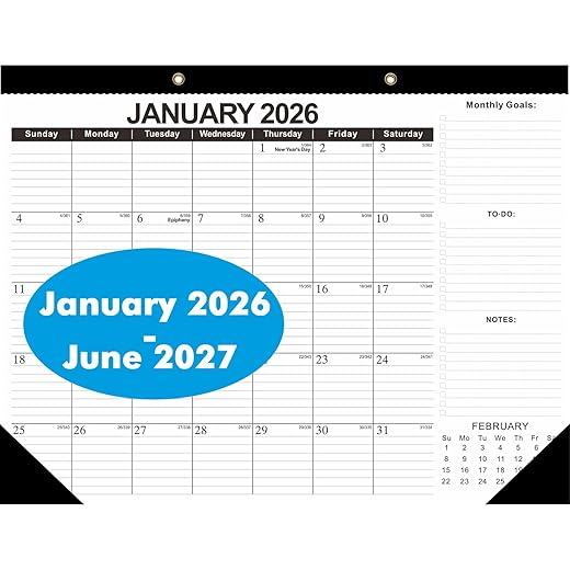 2026 Calendar Desk Calendars 2026-2027 Wall Calendar from January 2026 to June 2027,18 Months 17"×12" Thick Paper for Office School Home