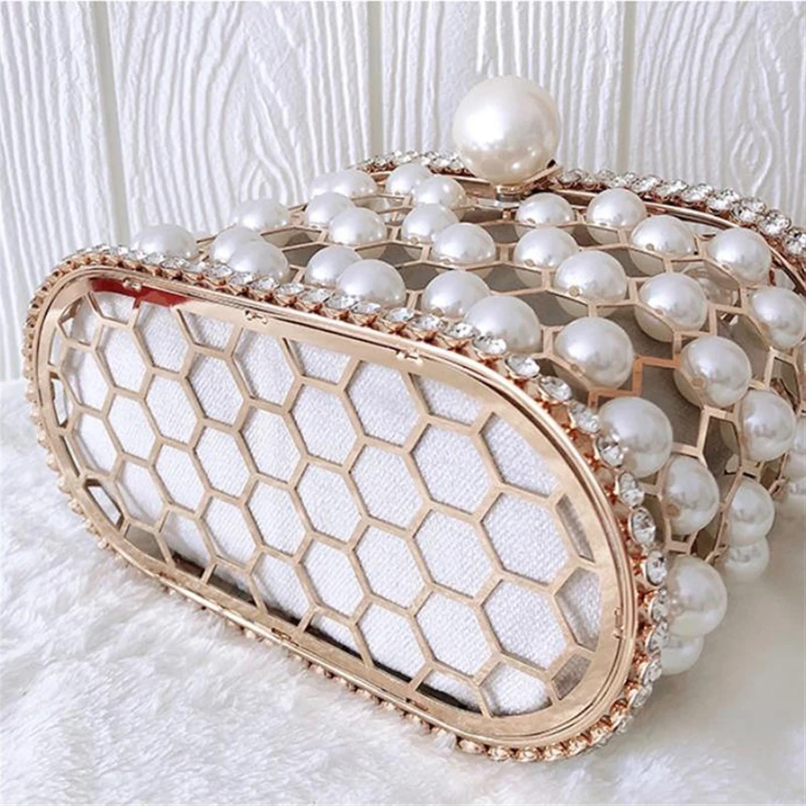 Borse Serali per Donna Borsa a Mano e Portamonete di Perle for Donna Borsa a Mano for Festa di Nozze Traforata Borsa da Sera con Manico in Metallo e Strass(Black)