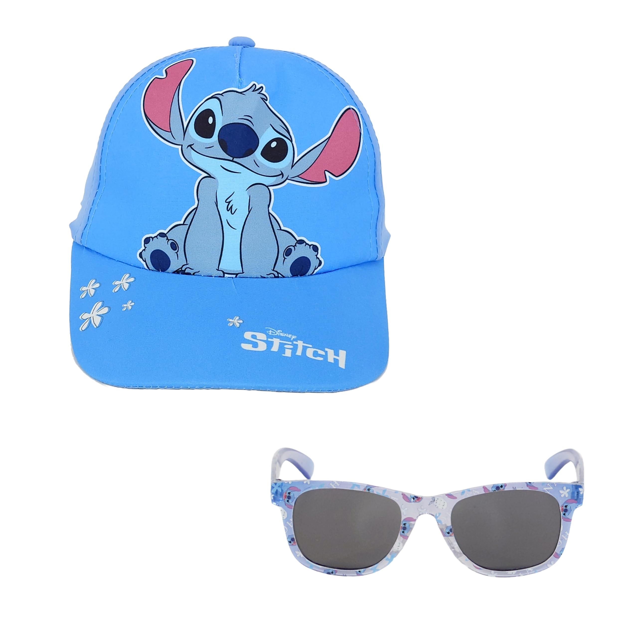 Disney Stitch Gorra y Gafas de Sol para Niñas, Diseño Stitch Clasico, Gafas de Sol Protección UV, Gorra de Verano Infantil