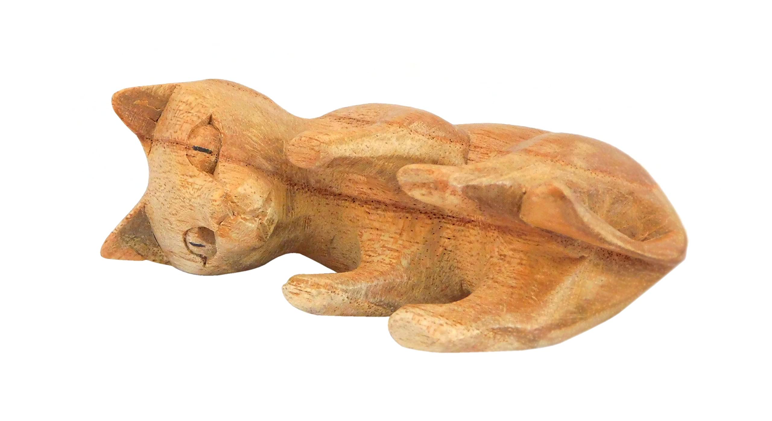 Brave Wings Hand Carved Wooden Animal ~ Trusting Cat Showing Tummy ~ OOAK Sculpture Figurine Statue Unique Table Decoration Home Decor Gift for Christmas and Birthdays ~ 4690