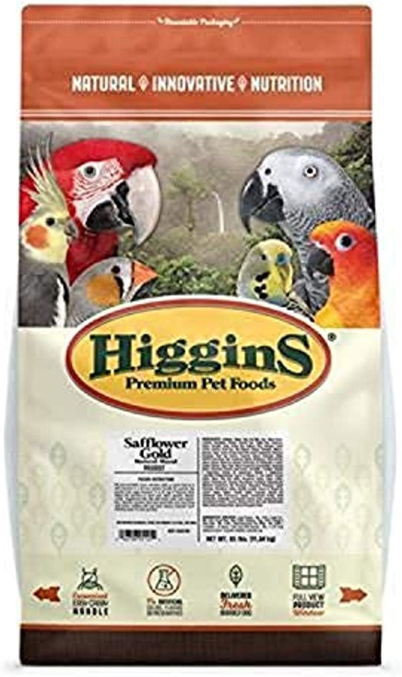 Higgins Safflower Gold Food For Parrots, 25-Pound
