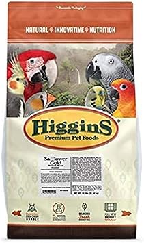 Higgins Safflower Gold Food For Parrots, 25-Pound