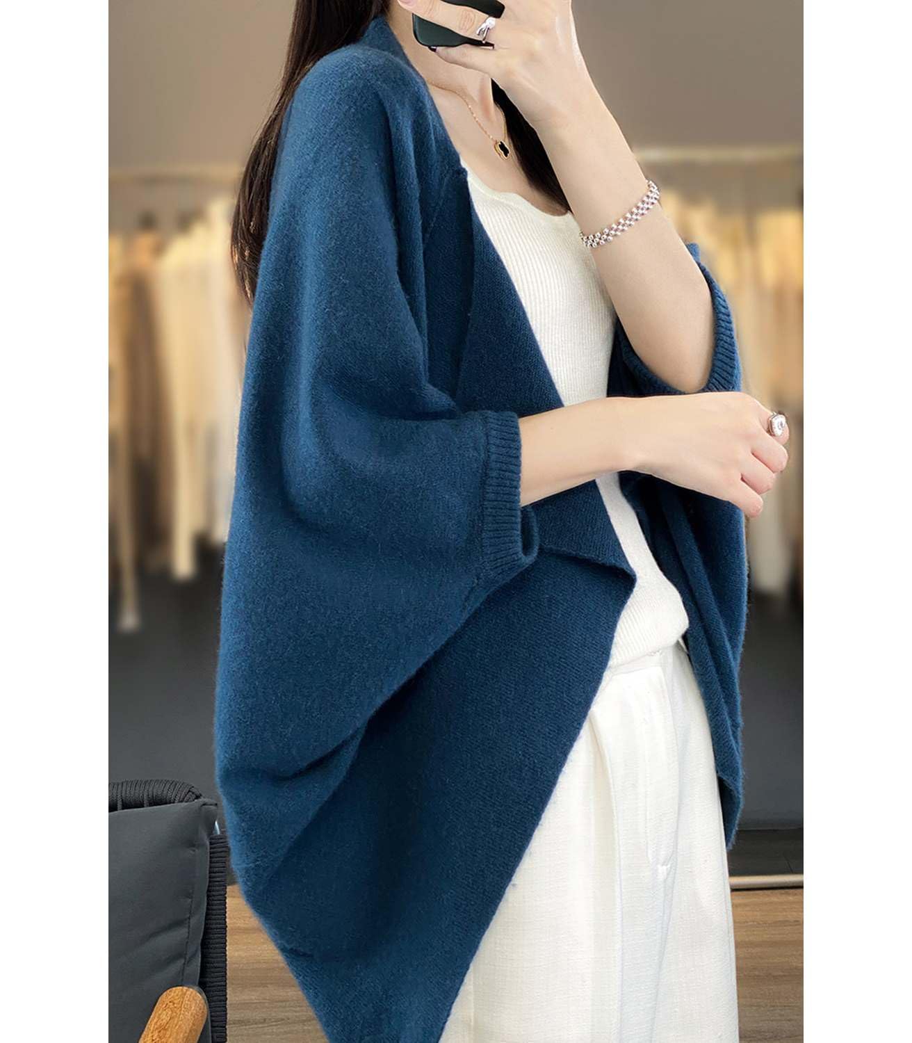 Pull châle en laine mérinos pour femme - Poncho Ruana ouvert sur le devant - Cape pour l'automne et l'hiver