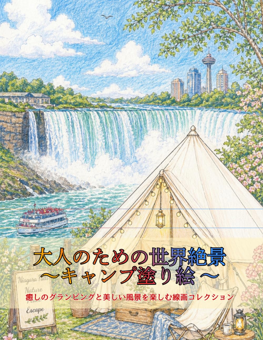 大人のための世界絶景キャンプ塗り絵: 癒しのグランピングと美しい風景を楽しむ線画コレクション