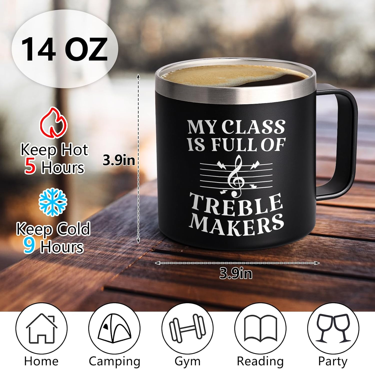 Qtencas Gift for Music Teacher, Band Teacher Gifts My Class Is Full Of Treble Makers Coffee Mug, 14oz Stainless Steel Music Mug, Teacher Appreciation Gift Birthday Christmas Gift for Men Women, Black - Image 5