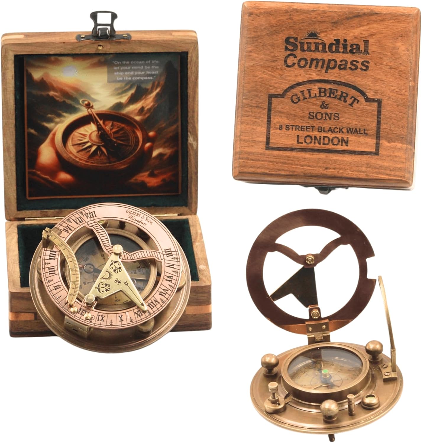 Gilbert and Sons Antique Brass Sundial Compass 4 inches
