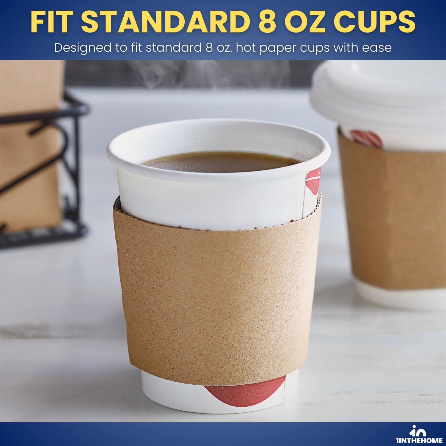 Coffee Cup Sleeves 8 oz, Disposable Insulated Kraft Paper (50-Pack) - Image 3