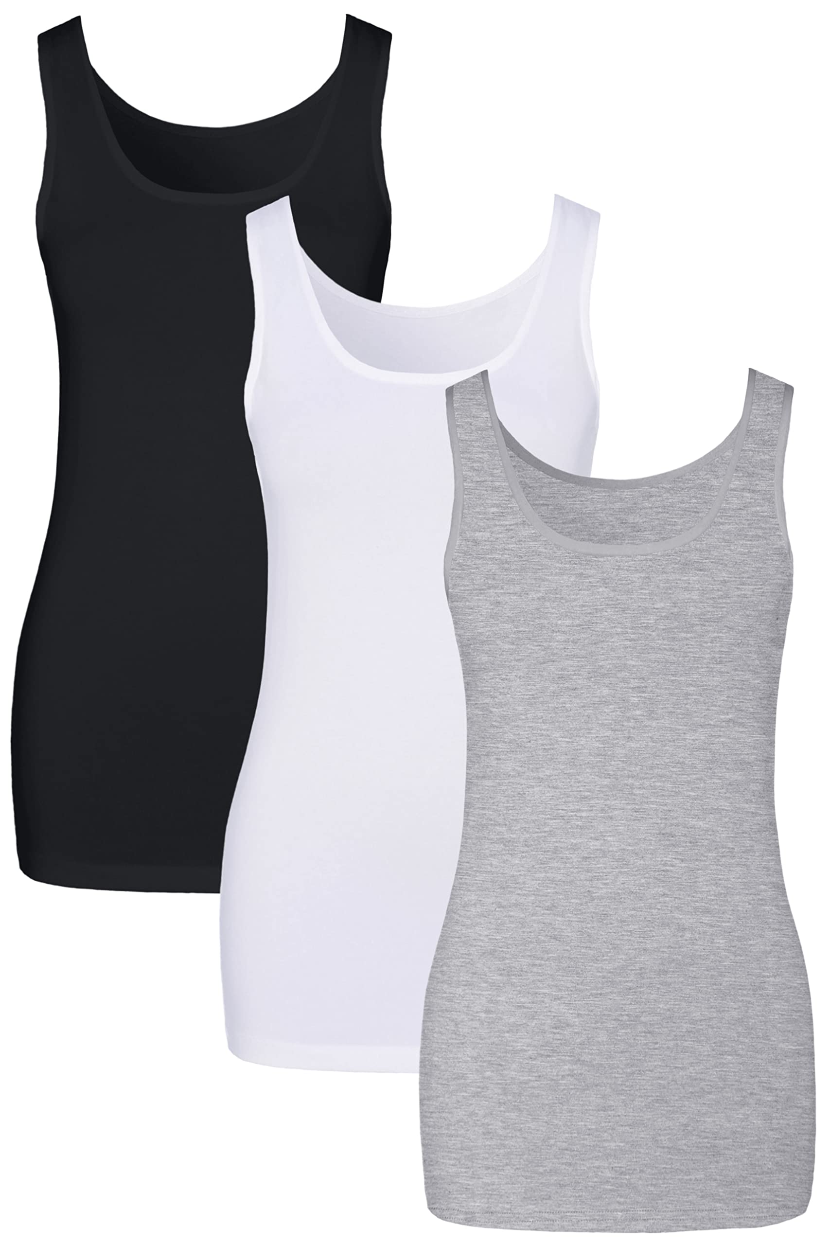 Womens Extra Long Tunic Tank Tops Cotton Camisoles Basic Layering Sleeveless Undershirts 3 Pack