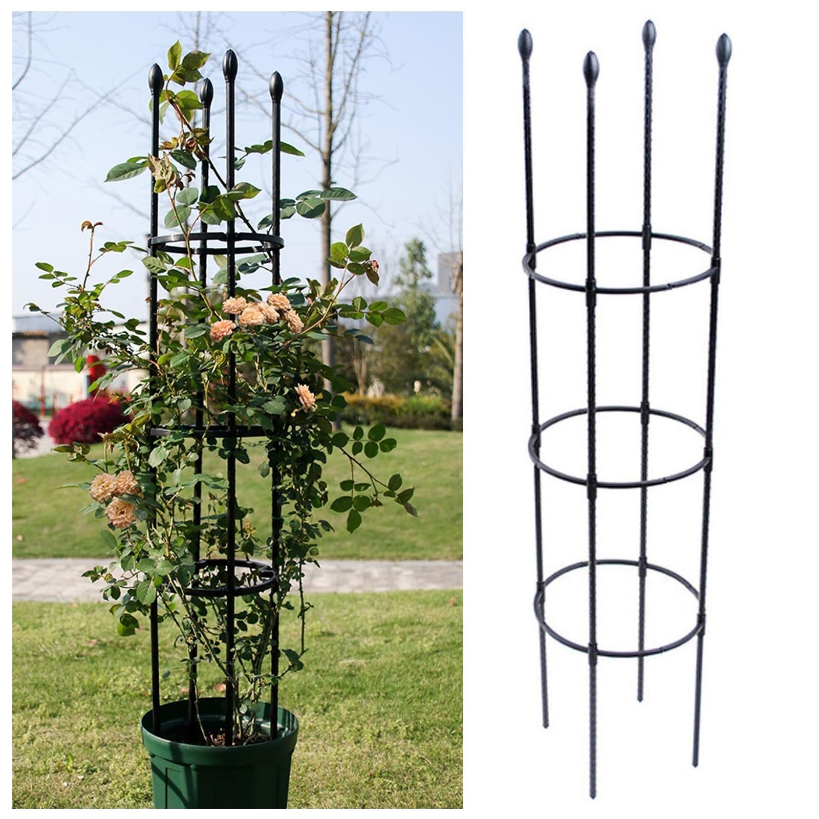 Garten Rankhilfe Aus Metall Für Topfpflanzen, Kletterrosen, Clematis, Freistehend Tomatenkäfig Pflanzenstütze Obelisk Klettergerüst Spalier, 1 Packung(Black,20x90cm)