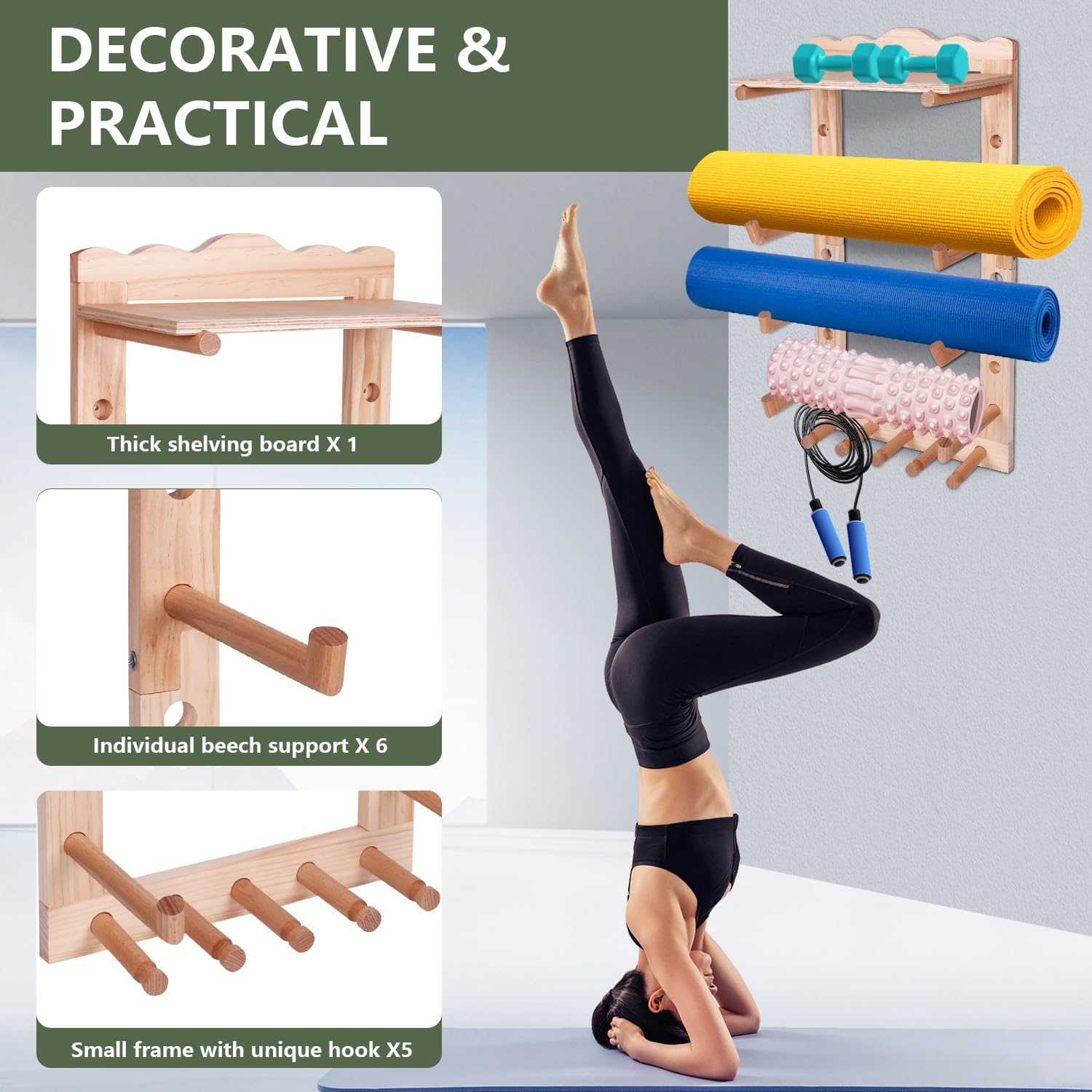 Yogamat Rack Wandmontage - Houten Gym Apparatuur
