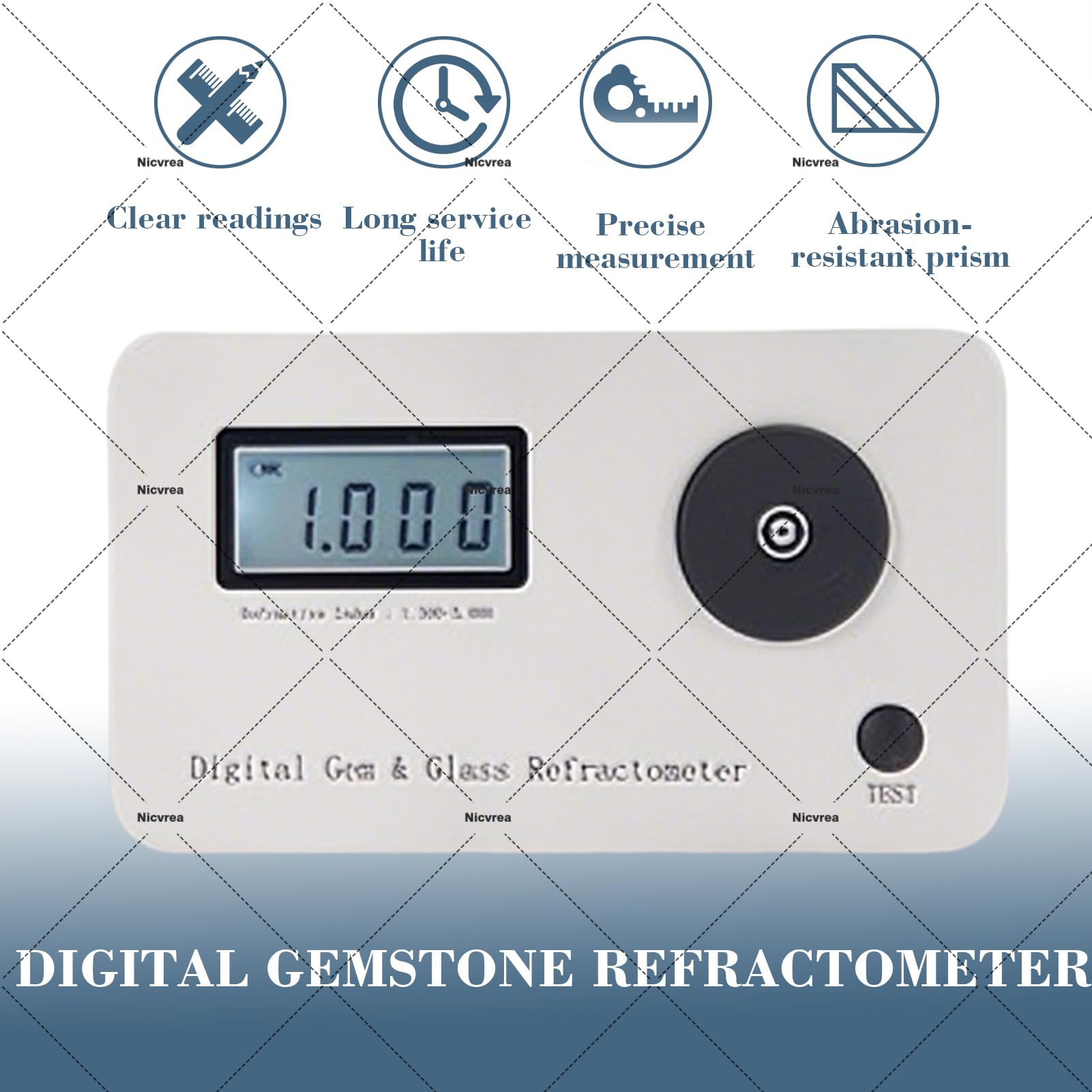 Probador de diamante refractómetro de gema, índice de refracción 1.300-3.000, precisión de medición 0.001, pantalla LCD, error de medición ± 0.005 para varias piedras preciosas