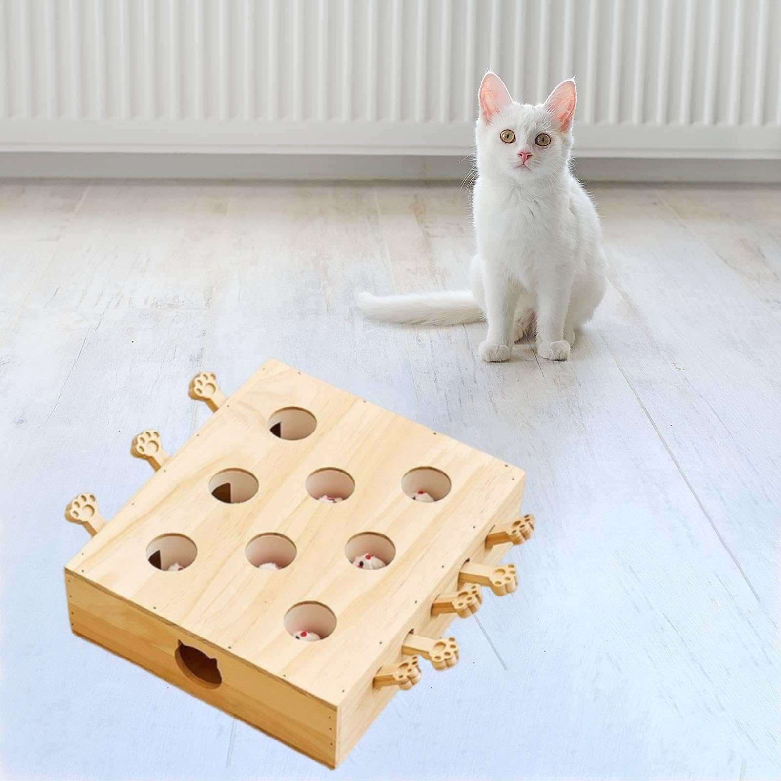Juguete Interactivo de Madera para Gatos: Actividad Estimulante, Regalo Muy Entretenido para Mascotas, Juguete Rompecabezas, 8 Hoyos