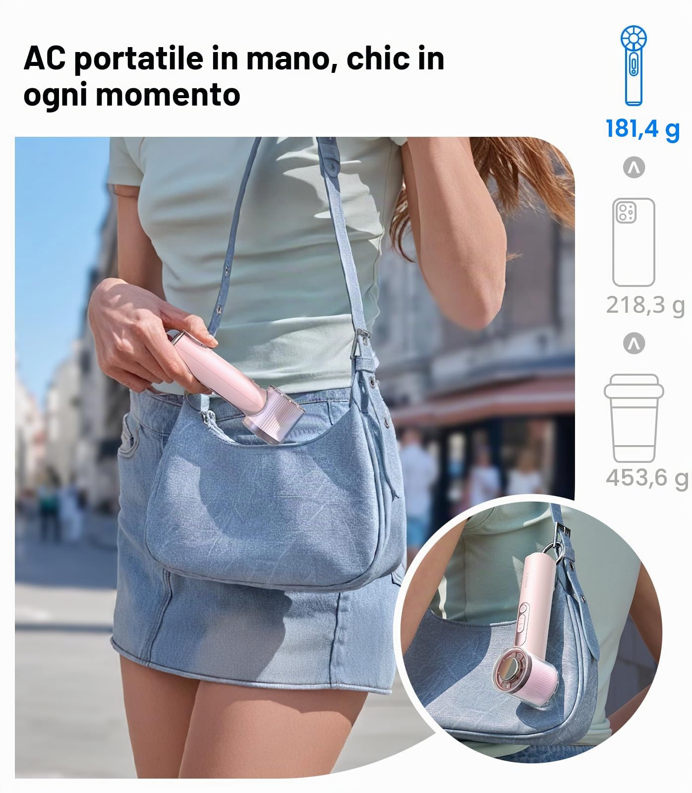 TORRAS Coolify iva Ventilatore portatile con refrigeratore per ghiaccio, ventilatore personale ricaricabile da 5000 mAh, velocità regolabile da 0 a 100, super mini ma potente, ventilatore portatile